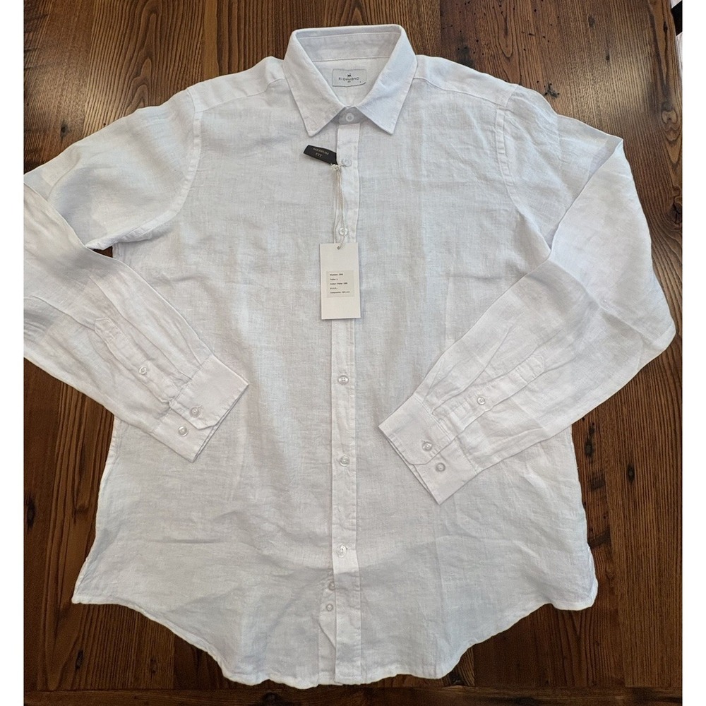 Richmond Linen Shirt L White Long Sleeve Beach Boating Cocktails - Picture 2 of 11